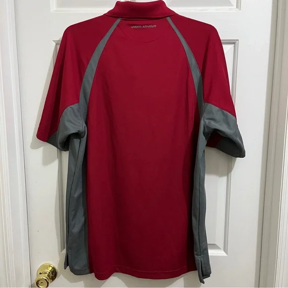 UNDER ARMOUR HEATGEAR PERFORMANCE POLO SHIRT sz Men Large short sleeve red/gray - Picture 6 of 16